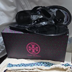 Tory Burch Black Patent Flip Flops